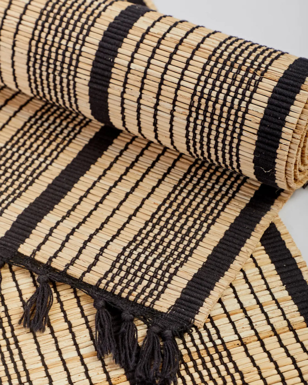 Sana – Banana Fiber Table Runner with Black Cotton Stripes