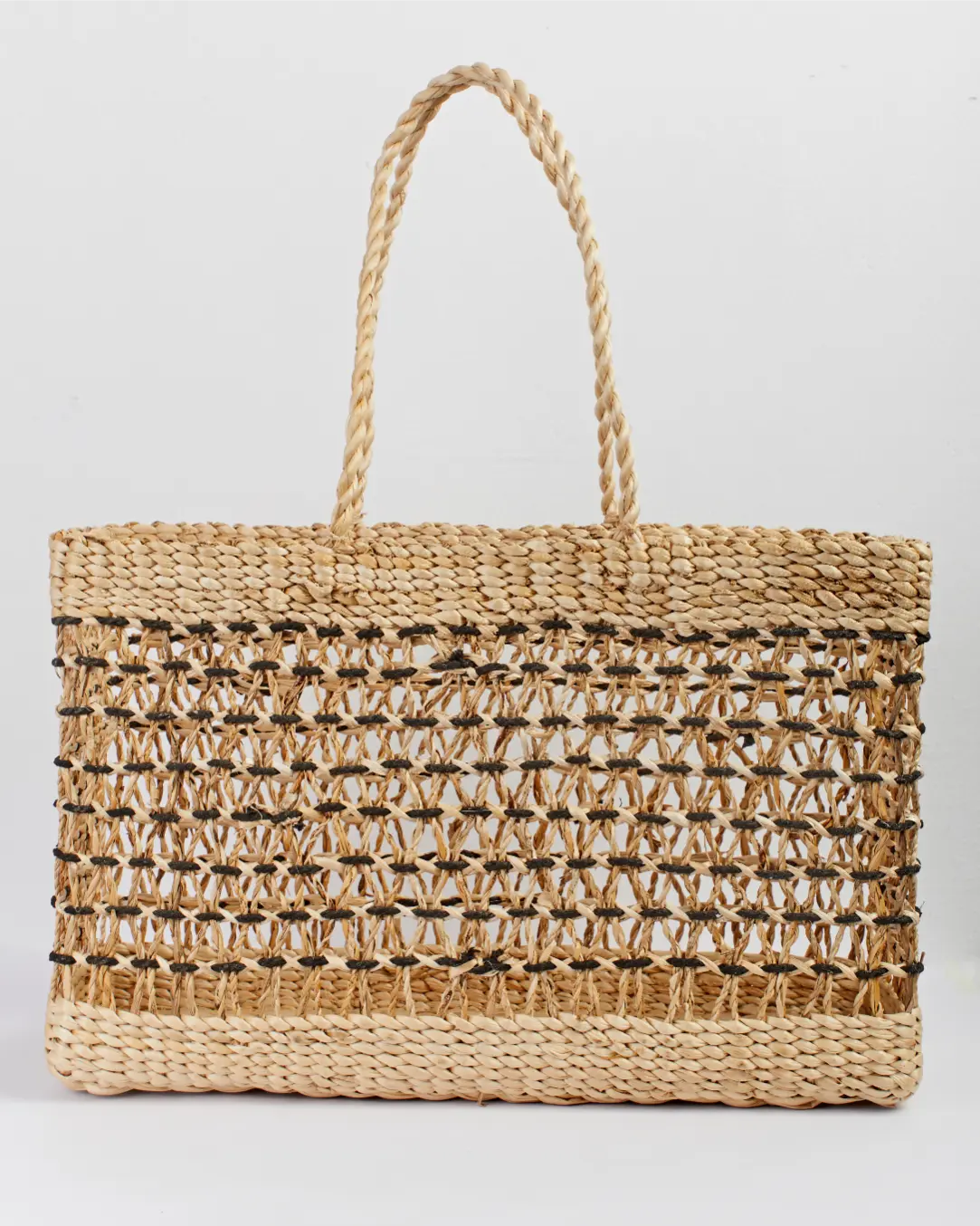 Risha   banana fiber beach tote bag with weave detail