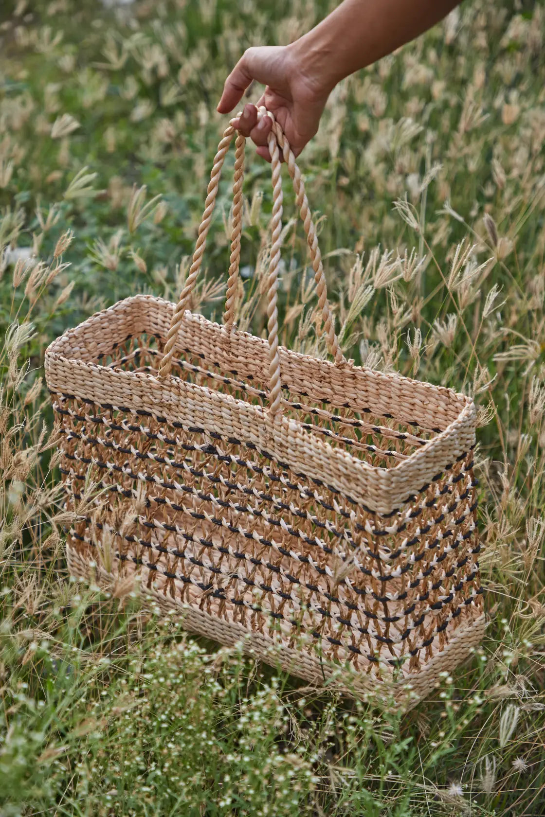 Risha   banana fiber beach tote bag with weave detail