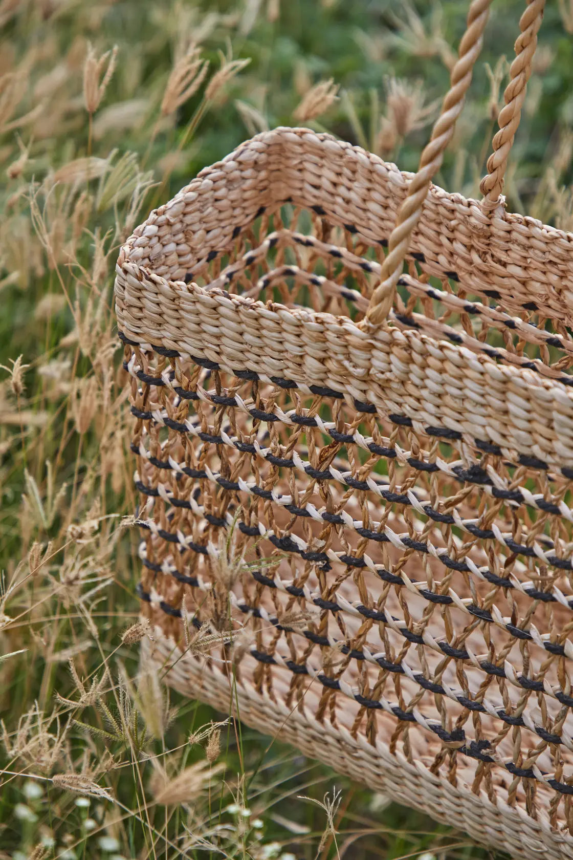 Risha   banana fiber beach tote bag with weave detail